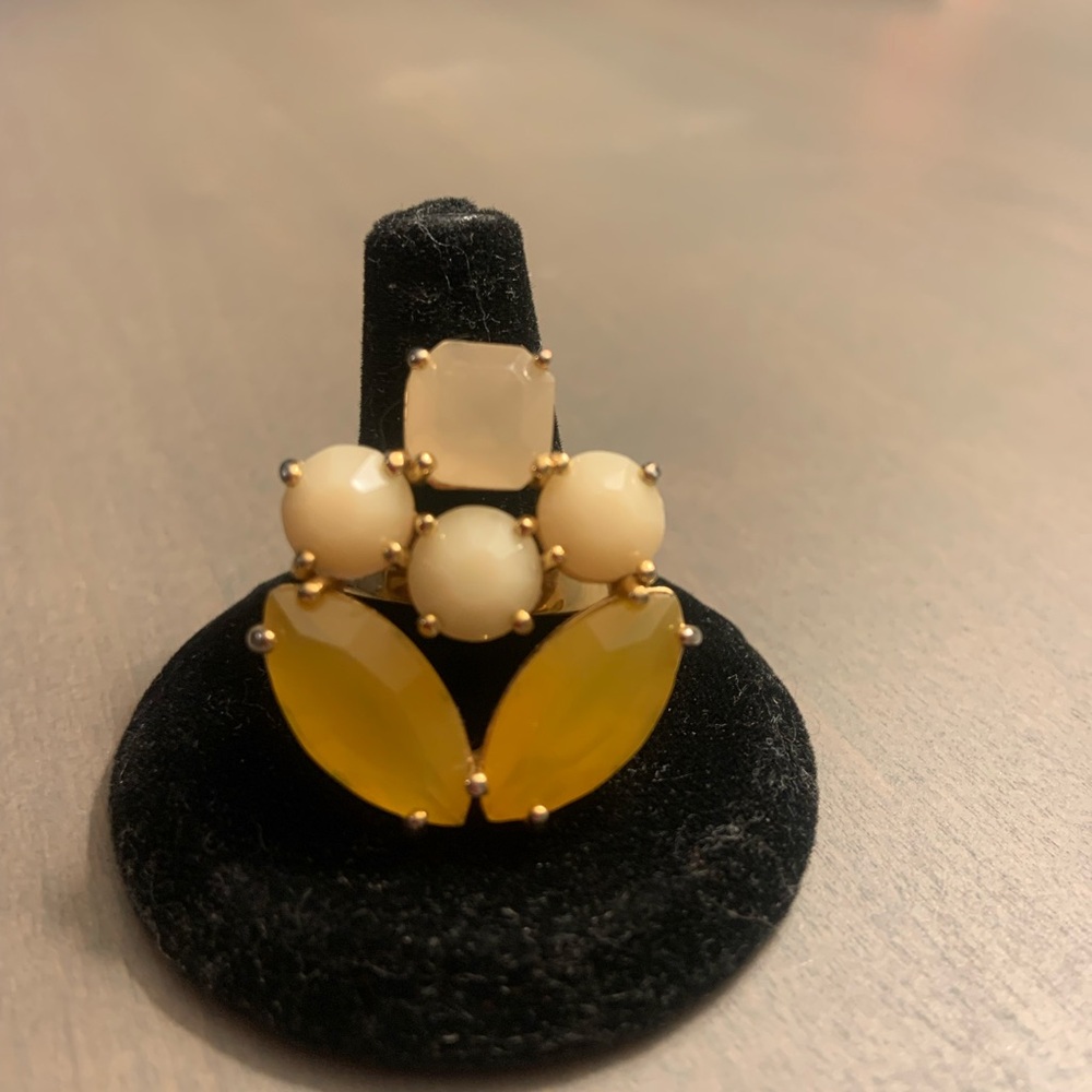 Kate Spade Gold-Tone Statement Ring with Yellow and Cream Stones Size 7.5